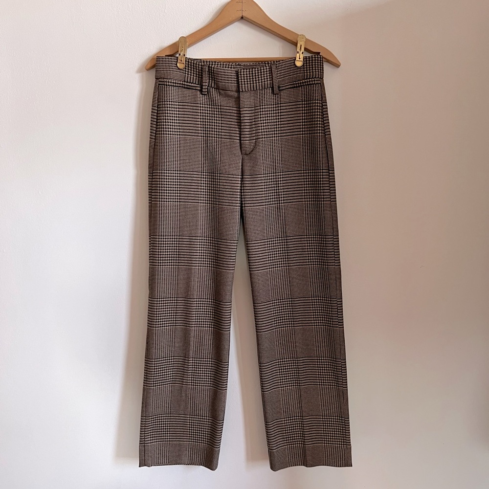 Banana Republic brown houndstooth plaid straight ankle trouser. Size 2